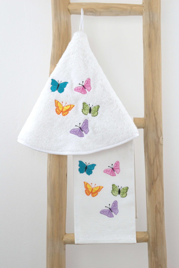 Embroidered round hand towel Butterflies - Image 3