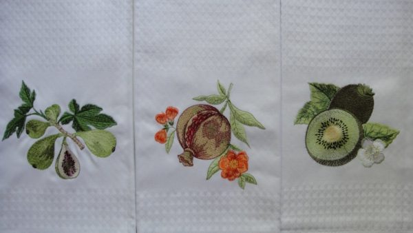 Pomegranate towel embroidery, green kiwi figs fruits kitchen decor white cotton tea towels, dishcloths, birthday gifts for friend - Image 2