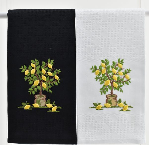 Citrus tree tea towel, embroidered kitchen with lemon fruits, dishcloths, white hand towels, fresh green waffle fingertip, thankful gifting - Image 9