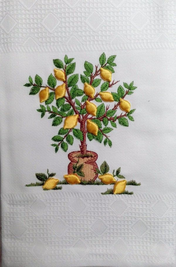 Citrus tree tea towel, embroidered kitchen with lemon fruits, dishcloths, white hand towels, fresh green waffle fingertip, thankful gifting - Image 6