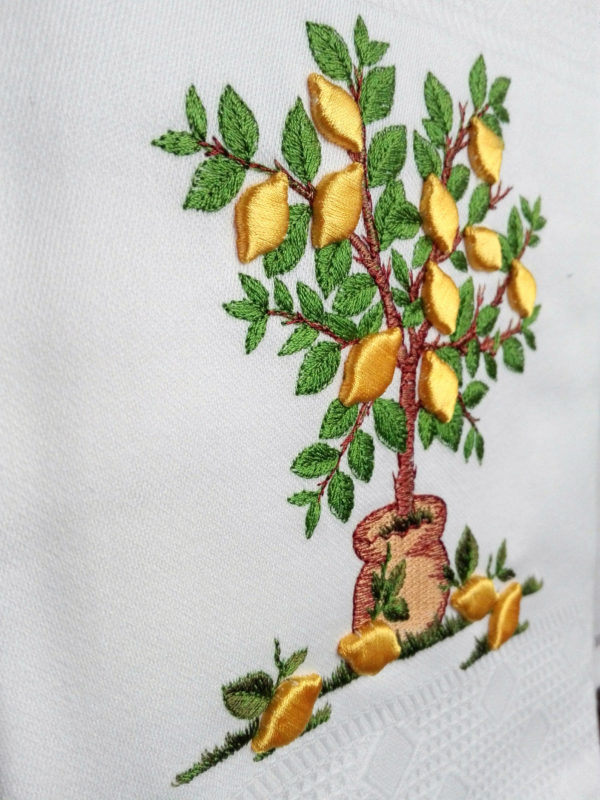 Citrus tree tea towel, embroidered kitchen with lemon fruits, dishcloths, white hand towels, fresh green waffle fingertip, thankful gifting - Image 5