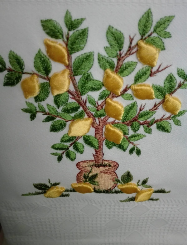 Citrus tree tea towel, embroidered kitchen with lemon fruits, dishcloths, white hand towels, fresh green waffle fingertip, thankful gifting - Image 3