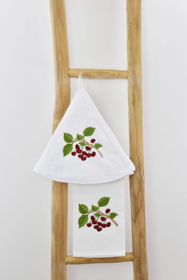 Round hand towels embroidered cherry, kitchen towels, red fruits fingertips, black dish cloths, guest tea towel, cherry towel gifts for her - Image 10