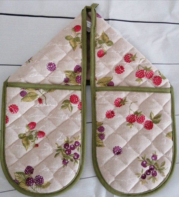 Oven double mitt glove pot holder linen look raspberry blackberry berries red green kitchen decor hostess grandma special unique gift ideas - Image 5