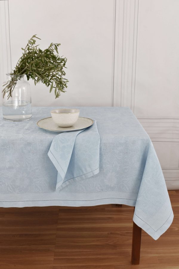 Sky blue Floral jacquard tablecloth