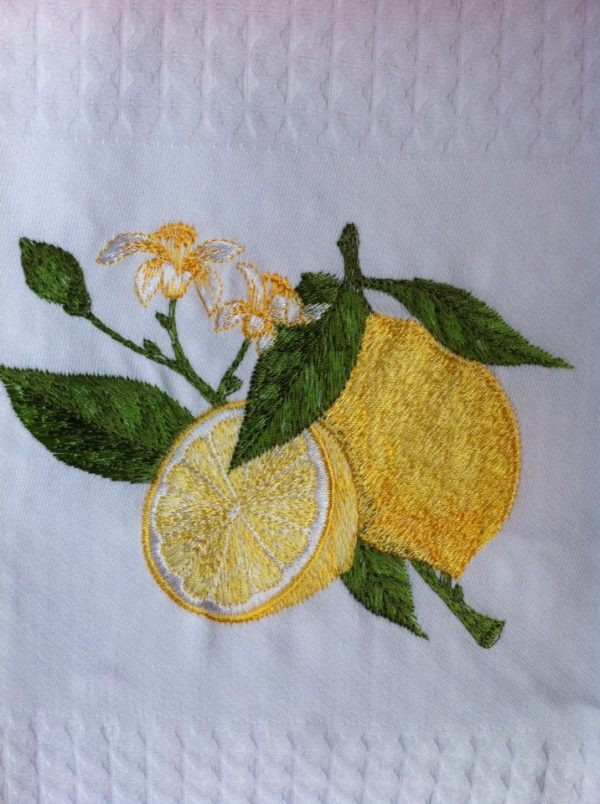 Lemons embroidery towel Yellow citrus dishcloths. Lemon tree fruits towel. French round towels kitchen decor hostess family special gifts - Image 3