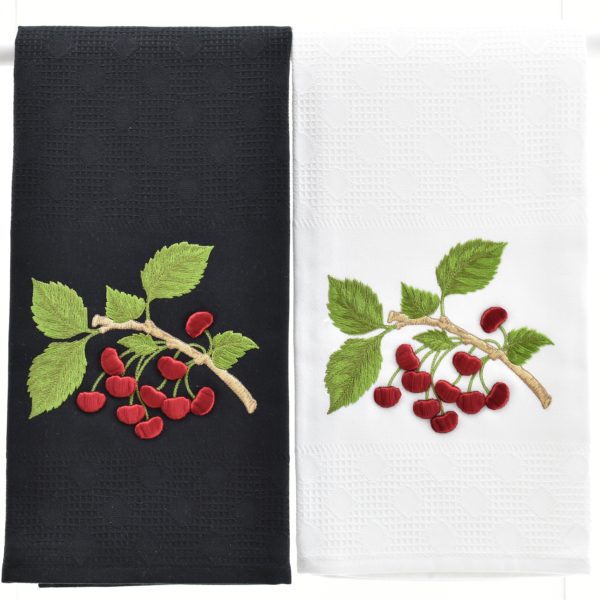 Hand kitchen towel with Cherry embroidery.