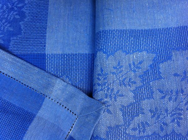 Blue fern rectangle tablecloth, jacquard elegant table cover. Blue table cloth with hemstitch, luxury unique tablecloths for birthday gift - Image 2