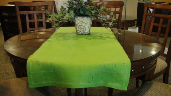 Green Pure Linen Runner 63 by 20 inches Hand made Hemstitched Table Topper Green Table Decor Toppers