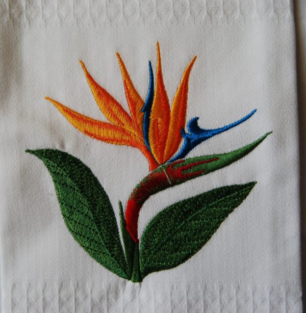 bird of paradise round towel, Madeira flower kitchen towels, hand guest towel, floral bathroom decor, embroidered gift for wife - Image 7