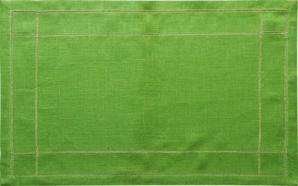 Green linen placemat. Handmade ajour Hemstitched table topper. Holiday table decor. Green chest cover. Dining table Decor Classical Linen - Image 2