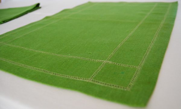 Green linen placemat. Handmade ajour Hemstitched table topper. Holiday table decor. Green chest cover. Dining table Decor Classical Linen - Image 3