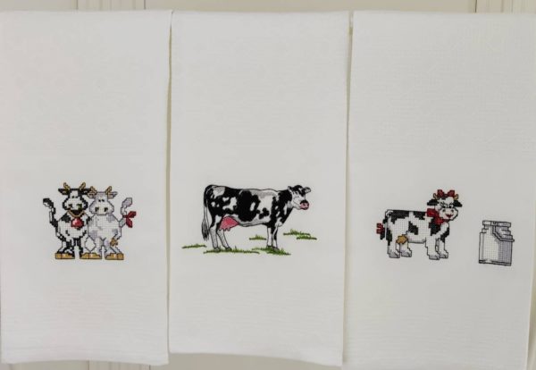 Embroidered tea towels Happy Cows