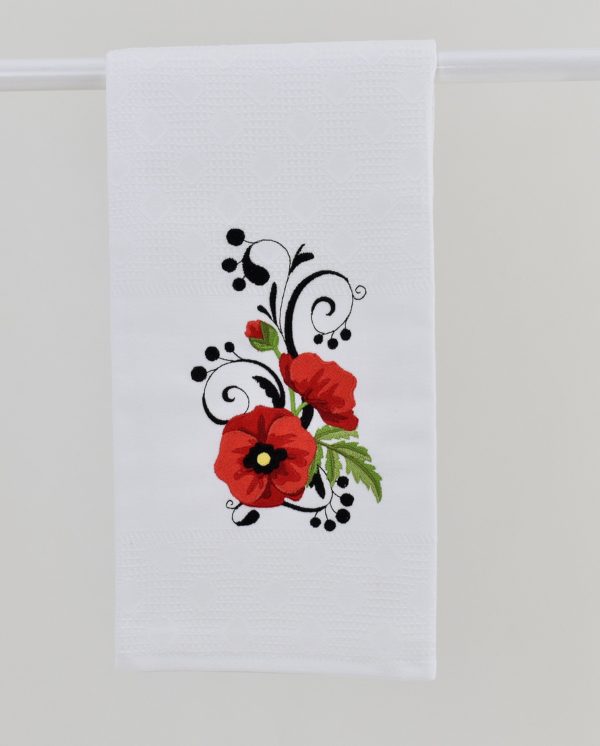 Red poppies tea towel, red flowers kitchen, hand towels for bathroom. Oven door stove handle towels, unique tea towel gift for hostess