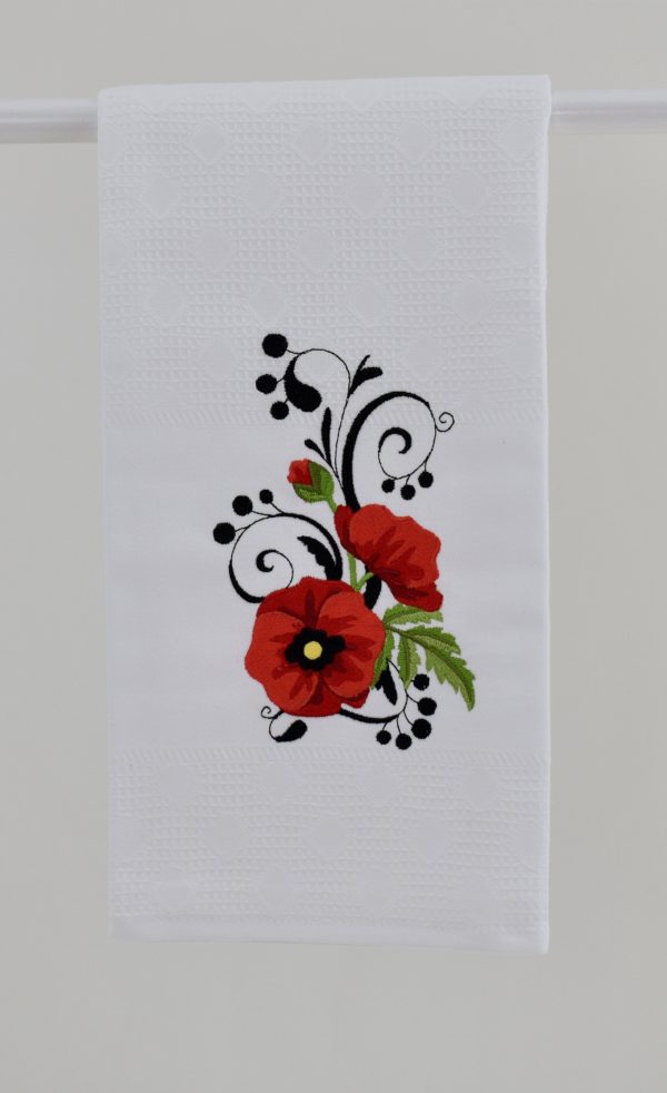 Red poppies tea towel, red flowers kitchen, hand towels for bathroom. Oven door stove handle towels, unique tea towel gift for hostess - Image 2