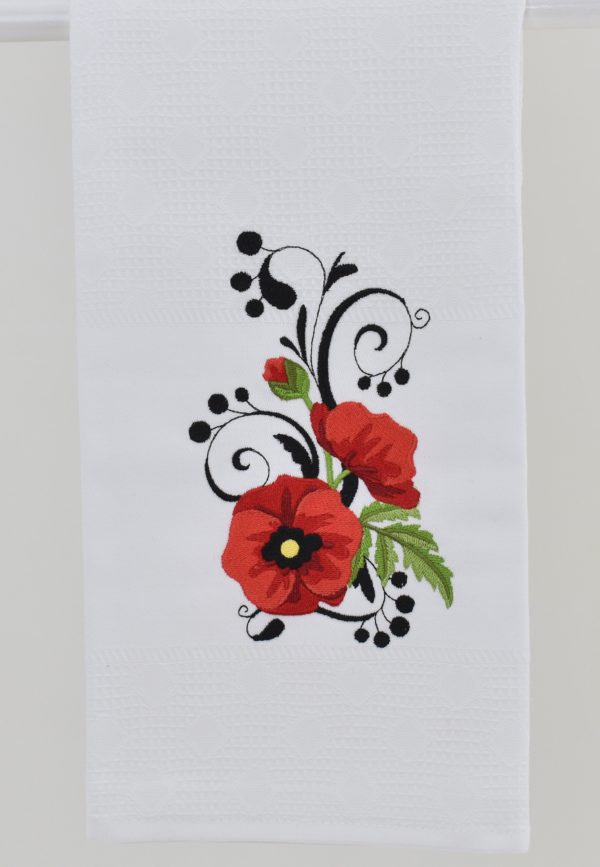 Red poppies tea towel, red flowers kitchen, hand towels for bathroom. Oven door stove handle towels, unique tea towel gift for hostess - Image 4