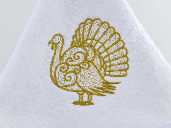 Round hand towel with Golden turkey embroidery - Image 3