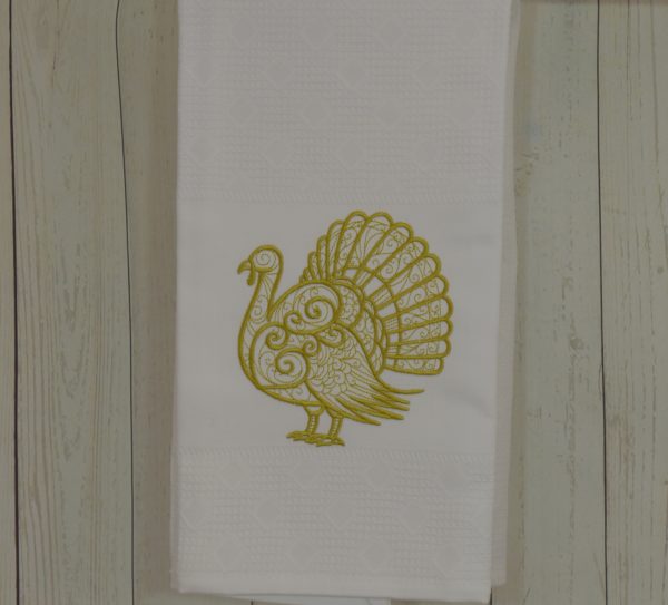 Round hand towel with Golden turkey embroidery - Image 5